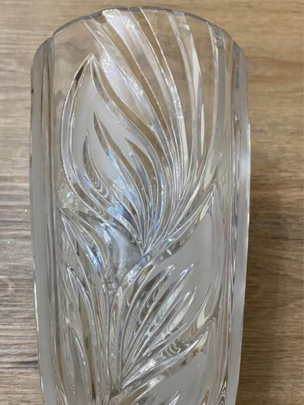 Vintage Hand-Cut 24% Lead Crystal Vase – Deep Leaf Cut Design